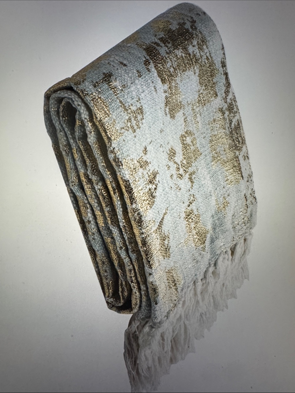Safavieh Accents, Gold, Aqua, and White Textured Throw Blanket with Fringe